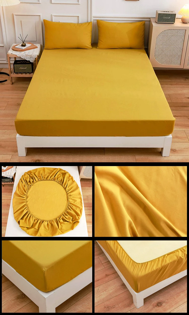 Black Fitted Sheet Home Bed Linen 90x200 Bed Cover with Elastic Band Tampa De Colchão Double Bedsheet (Pillowcase Need Order)