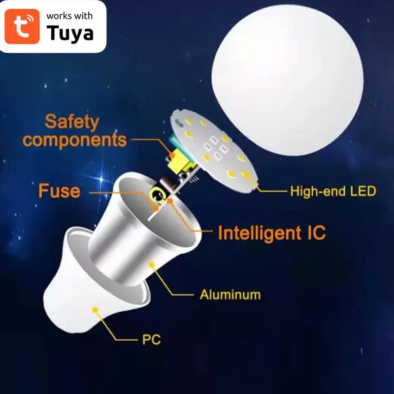 Tuya Smart LED Bulb Light, 10W, Inda B22, RGB Control, CCT Document, Lampe LED avec Alexa Home, Smart Life