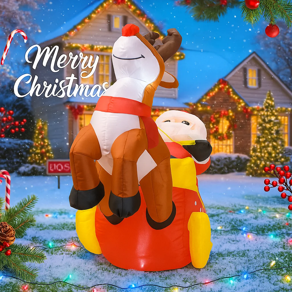 4.92FT لعبة قابلة للنفخ الرنة زلاجات سانتا كلوز مع أضواء LED هدايا العيد زينة عيد الميلاد لمستلزمات الفناء الحلي المنزلية