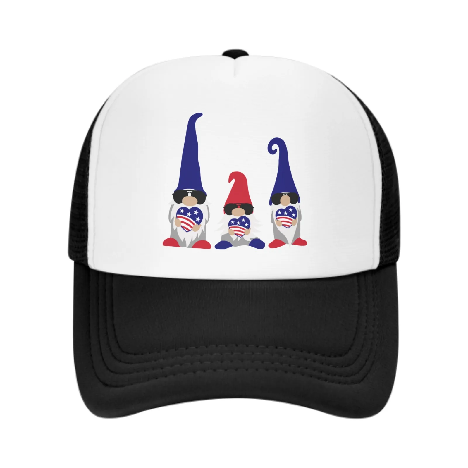 Patriotic Gnome With Flags Print Mesh Baseball Cap Trucker Hats Sports Outdoor Adjustable Washed Snapback Dad Hat