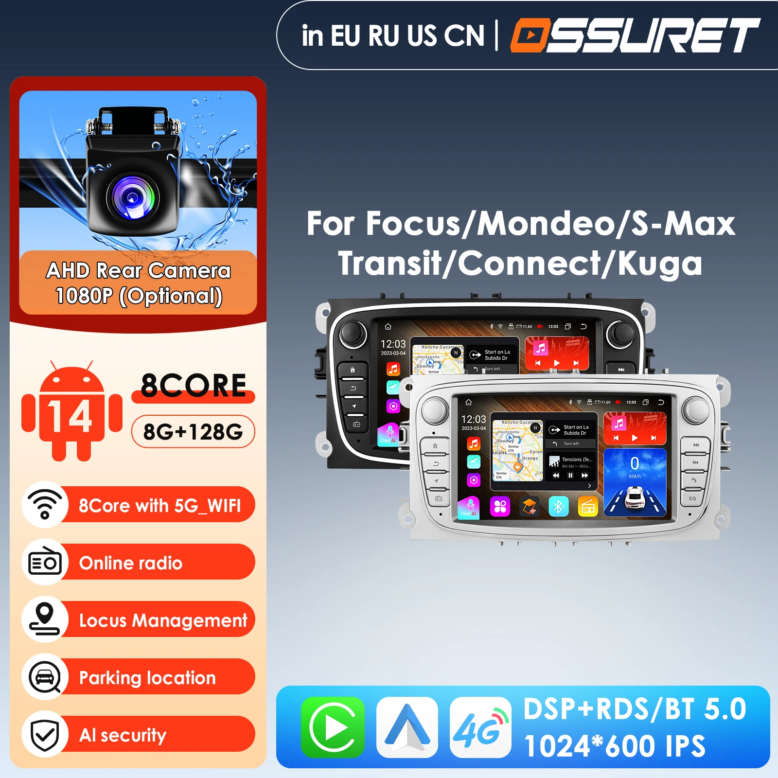 

7''AI Car Intelligent Systems Carplay 4G Multimedia Android Car Radio for Ford Focus S-Max Mondeo Galaxy C-Max Kuga Video Player