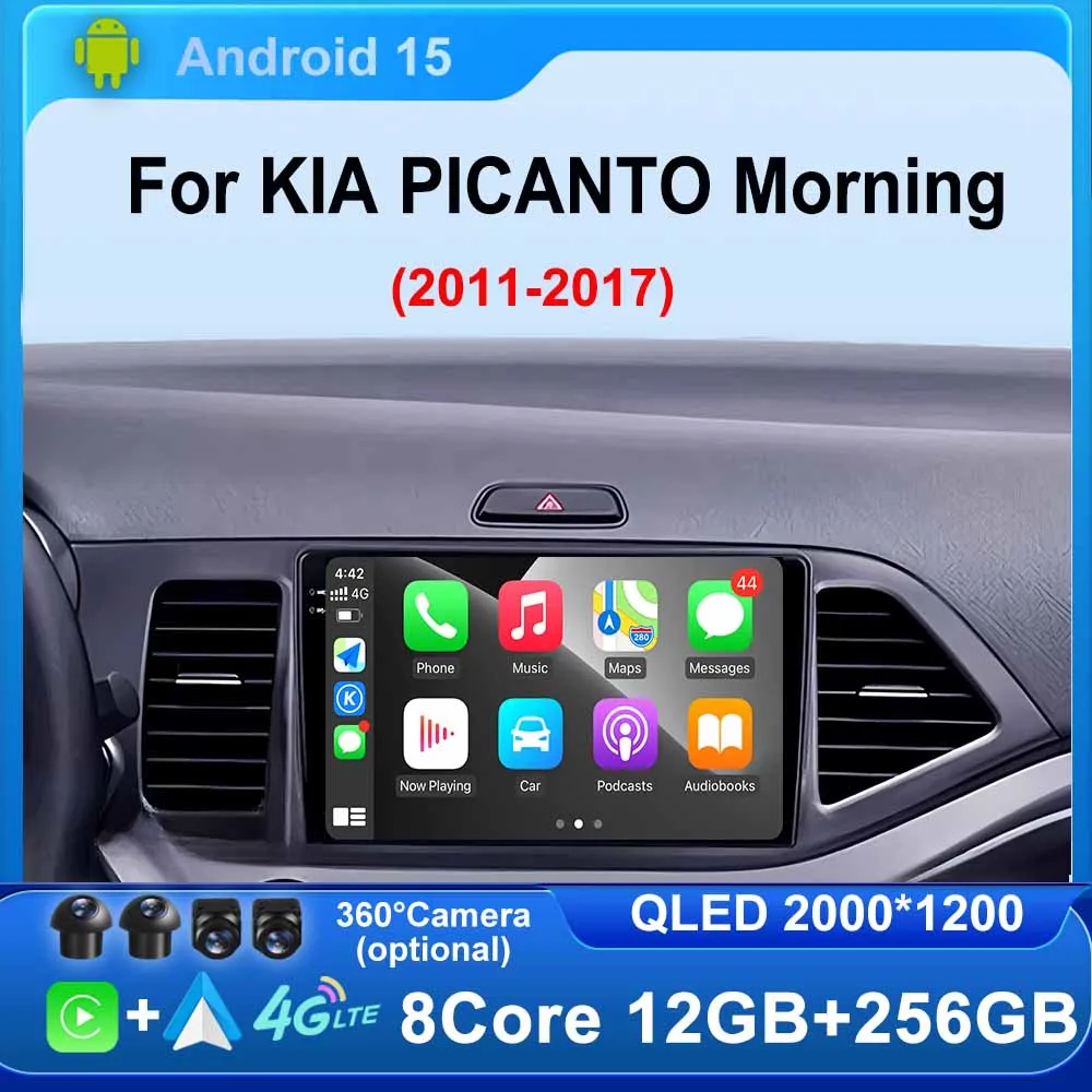 Android15 for KIA PICANTO Morning 2011-2017 Carplay Multimedia Video Player Navigation GPS 4G WIFI BT Touch Screen Auto Stereo