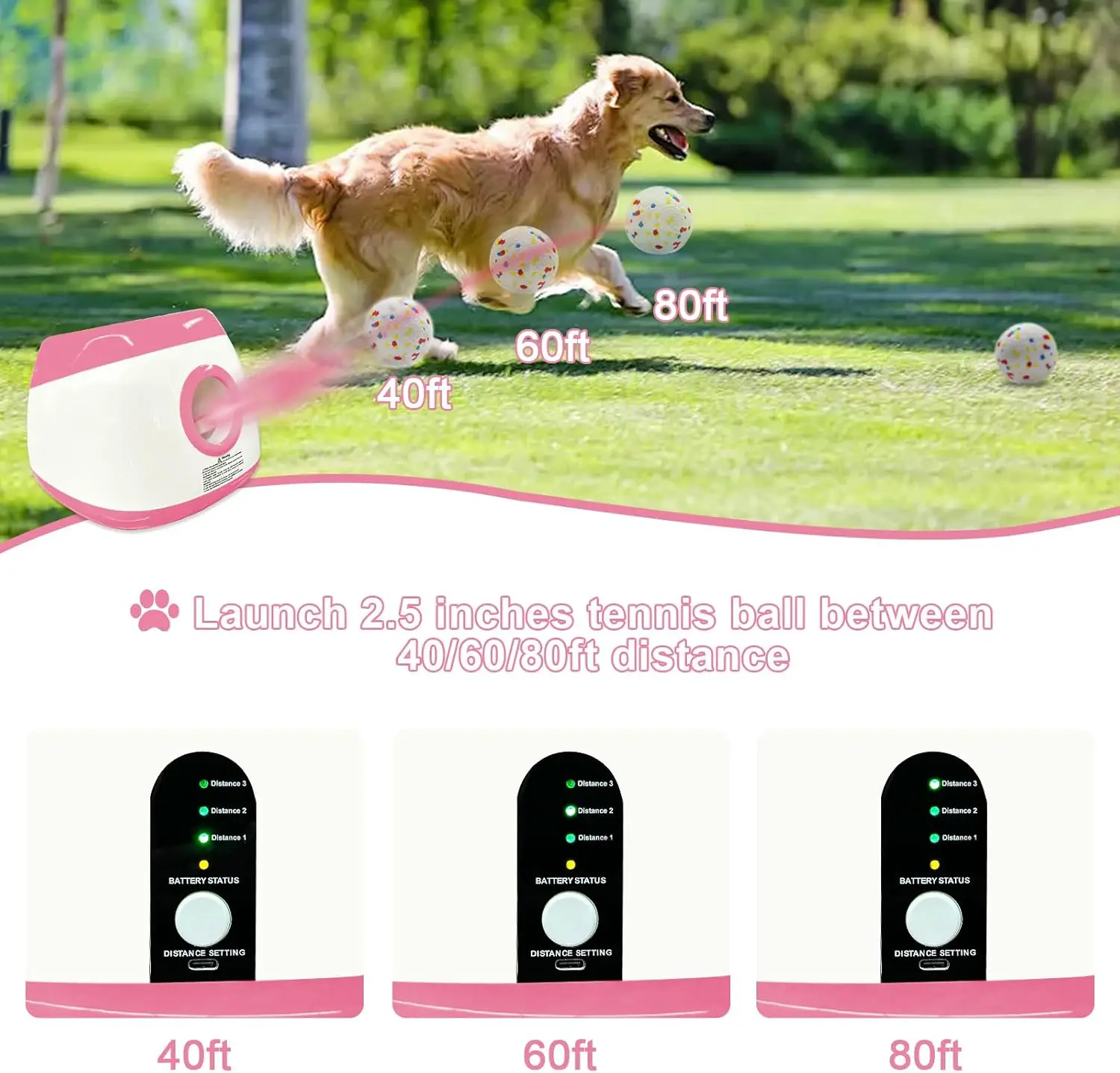Applied Eco-Friendly Dog Ball Launcher 2.5'' Etpu Balls 20/32/46 Ft Distance Interactive Dog Ball Thrower Outdoor