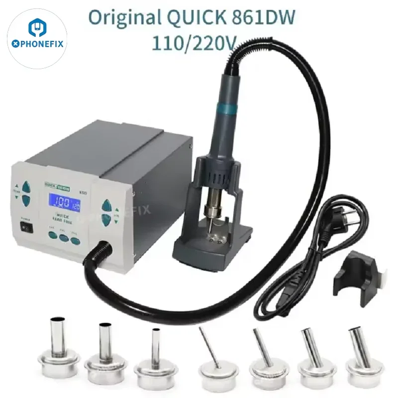 220 V 110 V QUICK 861DW 1000 W Hot Air Rework Station PCB Solderen Reparatie Tool met vervangbare 5 6 8mm Heteluchtpistool Nozzle