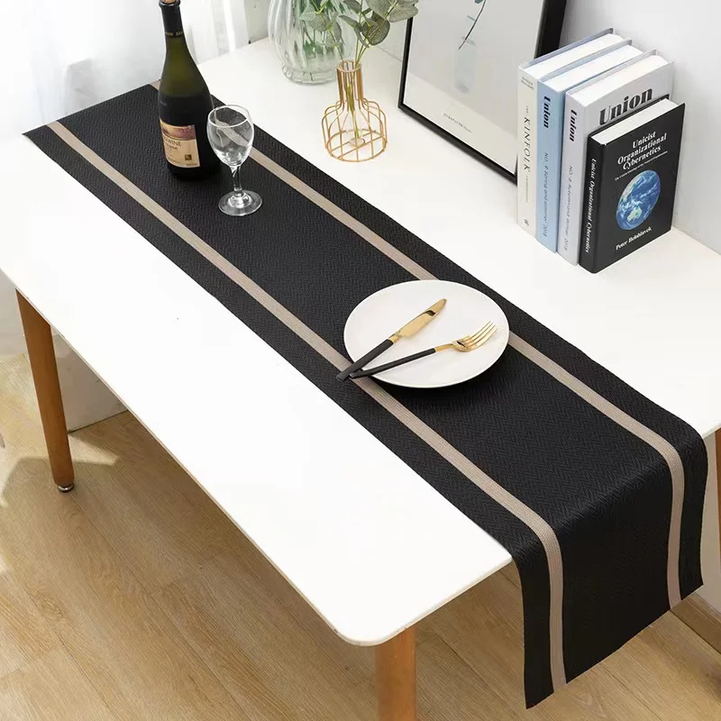 VIKAMA Modern Minimalist Table Runner Black White Grey Striped Design Waterproof And Stain Resistant For Family Dinners Home