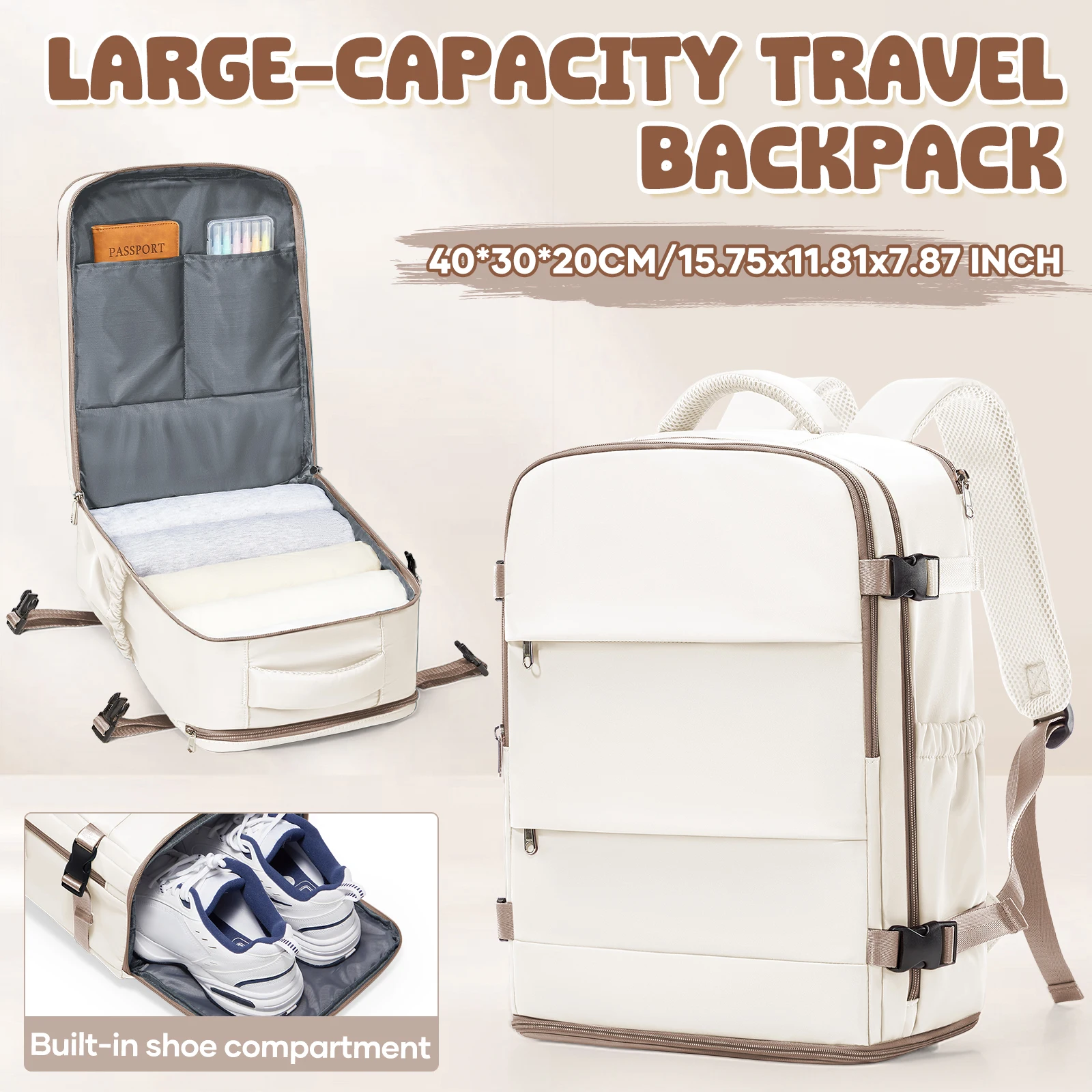 Travel Backpack for Women Men, Hand Luggage 40x30x20 for Ryanair Cabin Travel Bag College Bookbag Waterproof Laptop Bag for Work