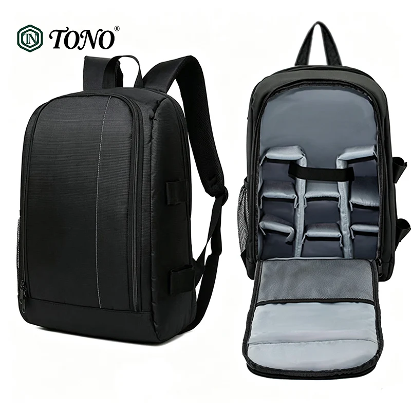 TONO Shockproof Waterproof Camera Backpack Adjustable Dividers Photography Bag, 2 Sizes, Fit for Canon Nikon Sony