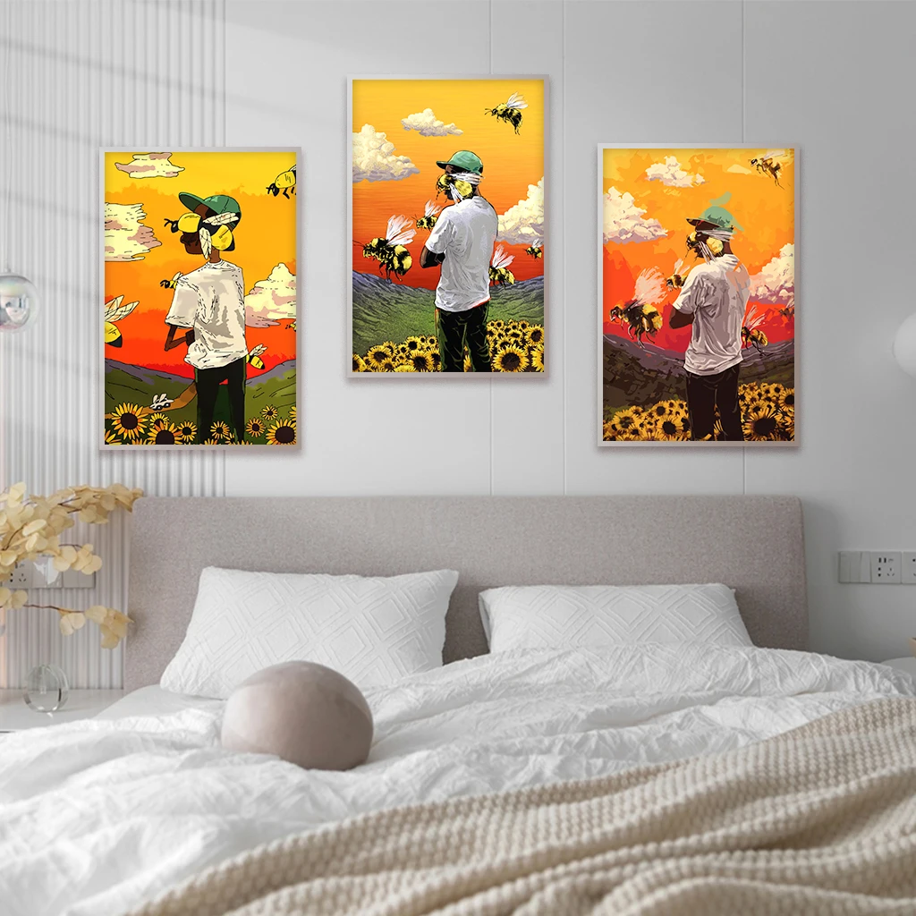 3 canvas posters, Hip Hop Tyler The Creator Flower Boy Band Music Retro Poster Canvas Painting and Prints Wall Art for Home Room