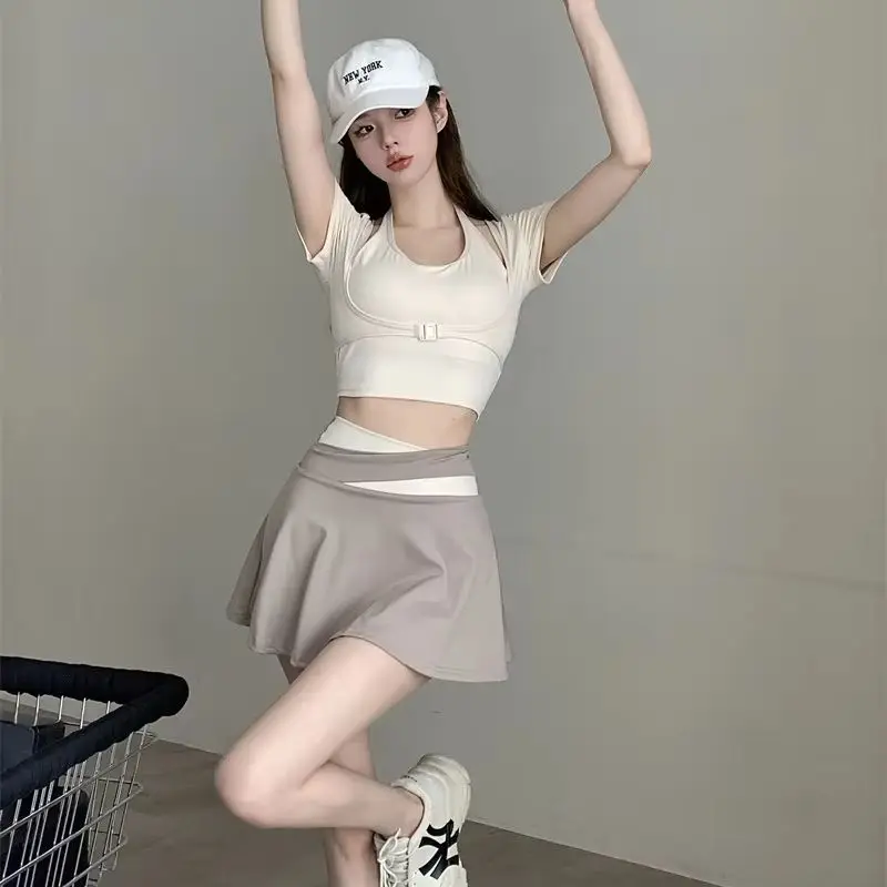 T-Shirt New Honey Peach Neck Top mit Brustkissen, kurze Passform, schnell trocknend, Yoga, Fitness, Sport, kurzärmeliges T-Shirt