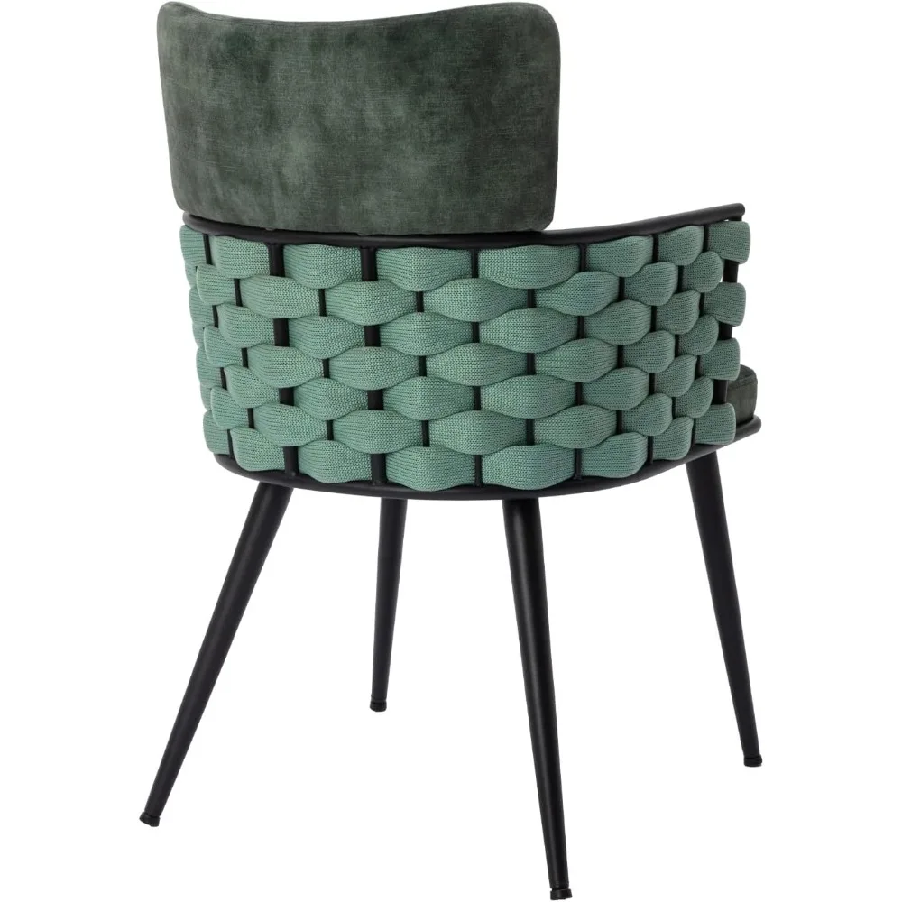 Современные обеденные стулья середины века, набор из 2 шт., плетеные кухонные стулья ручной работы, бархатные обеденные стулья с обивкой и металлическими ножками для