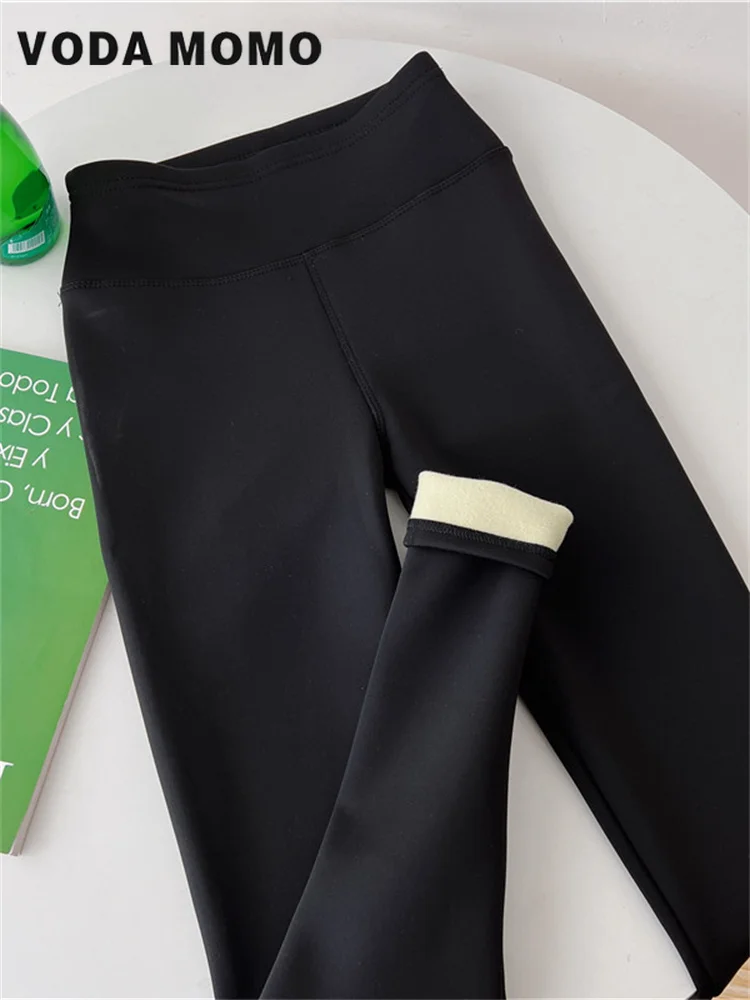 Pantalones cálidos de terciopelo para mujer, Leggings informales de cintura alta, ajustados, sólidos, elásticos, térmicos, forrados de lana, 2023