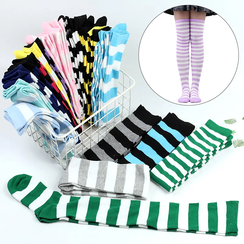 

1Pair Fashion Cotton Striped Long Socks Women's Thigh High Over the Knee Socks Ladies Knitted Warm Stockings Clothes Accessories
