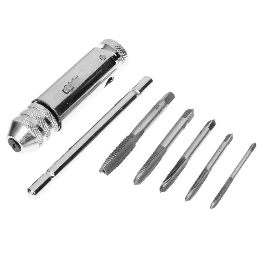 Female Set 5pcs Male To Make Thread Screw T-handle Screw Tap Ratchet Taps M3 , M4 , M5, M6,M8 with Spanner Wrench Drift Holder