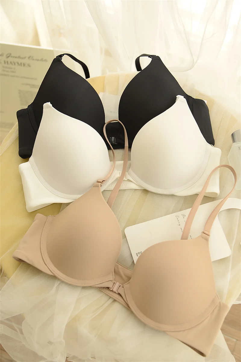 Simple smooth seamless half-cup front buckle bralette gathering soft steel ring bra sexy all-match underwear