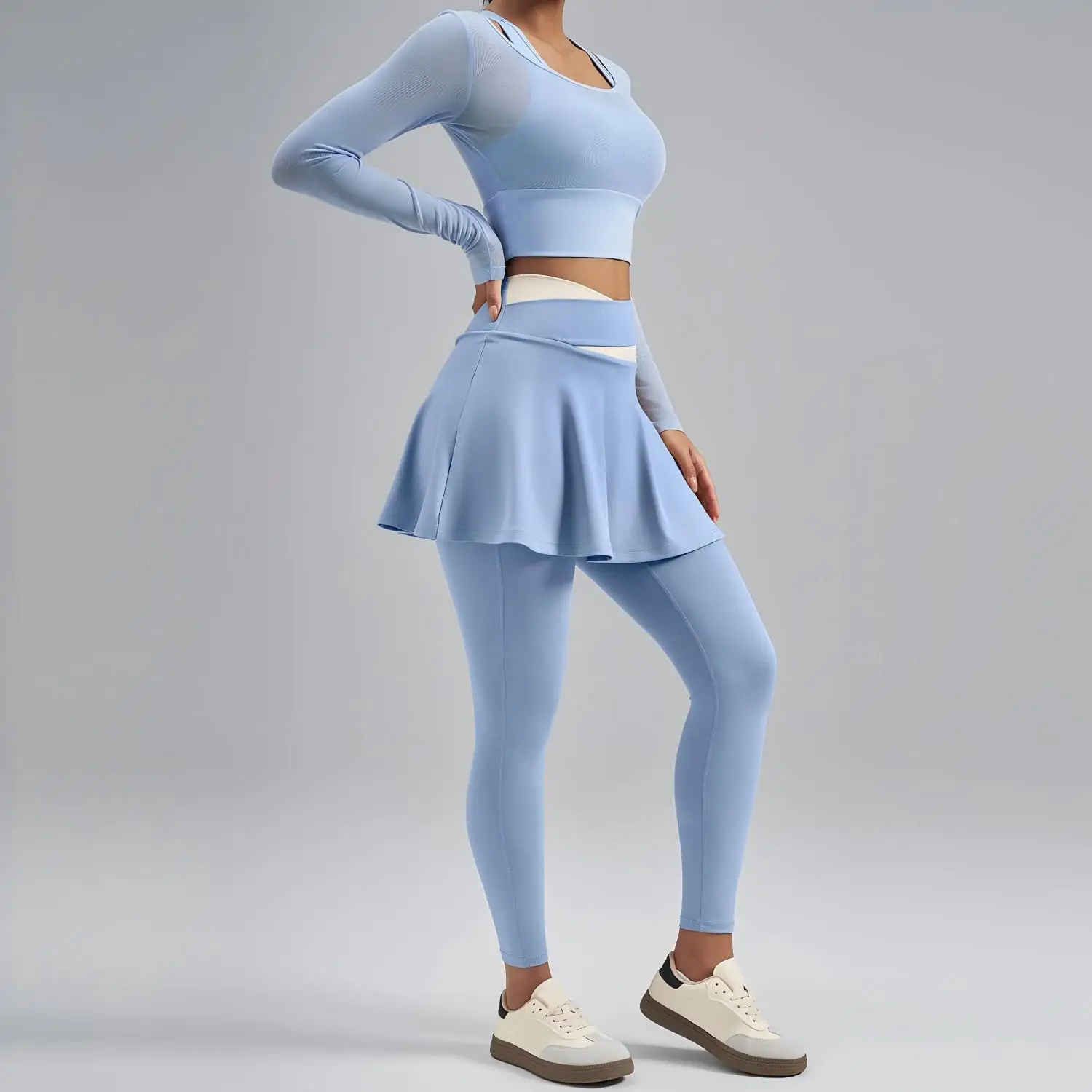 Women's High-End Quick Dry Yoga Set Fake Two-Piece Pilates Training Outfit Comfortable Fitness Clothing for Active Women