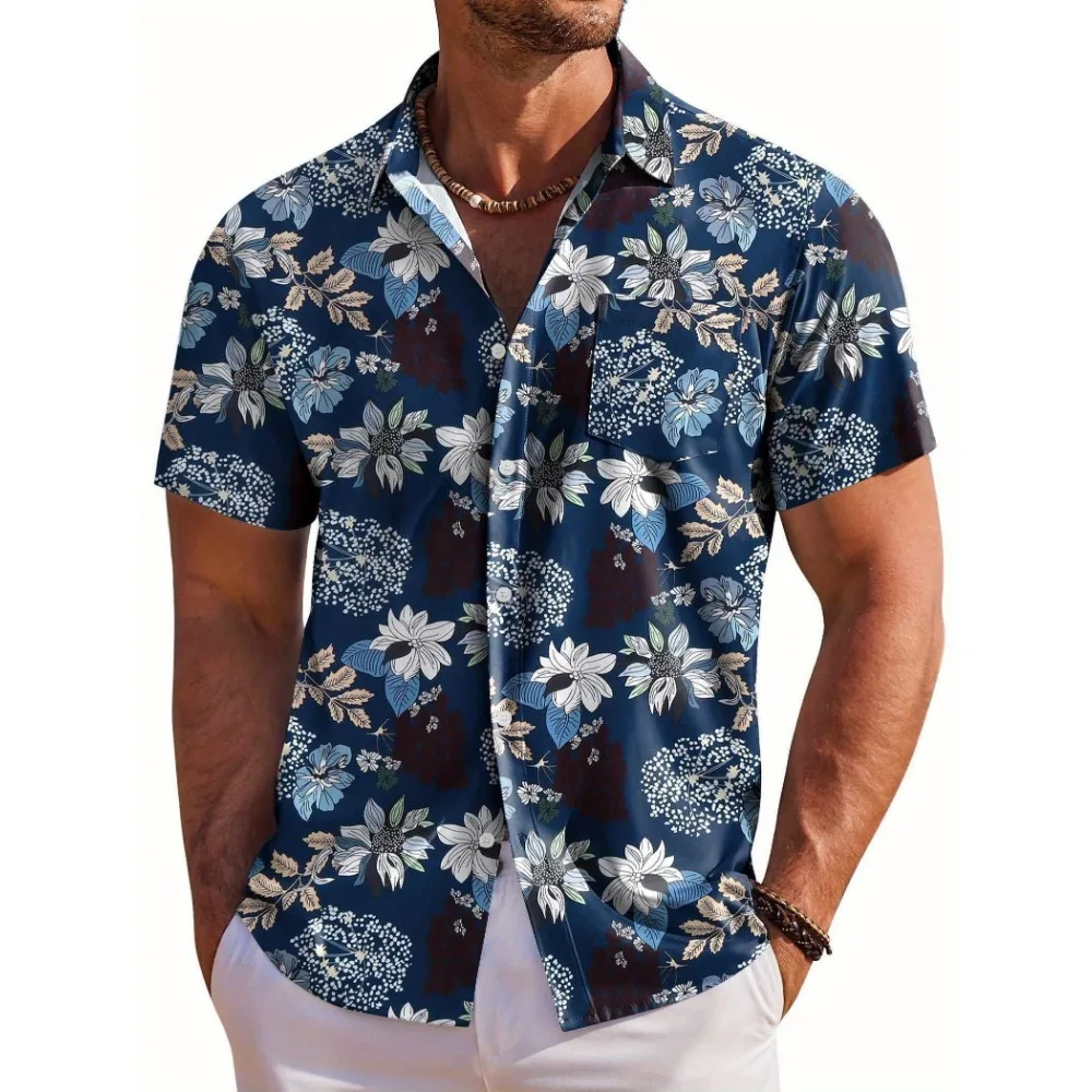Camisa de Verano para Hombre - Estampado 3D de Plantas y Flores Havaianas - Camiseta Transpirable de Secado Rápido para Vacaciones en la Playa - Informal y a la Moda