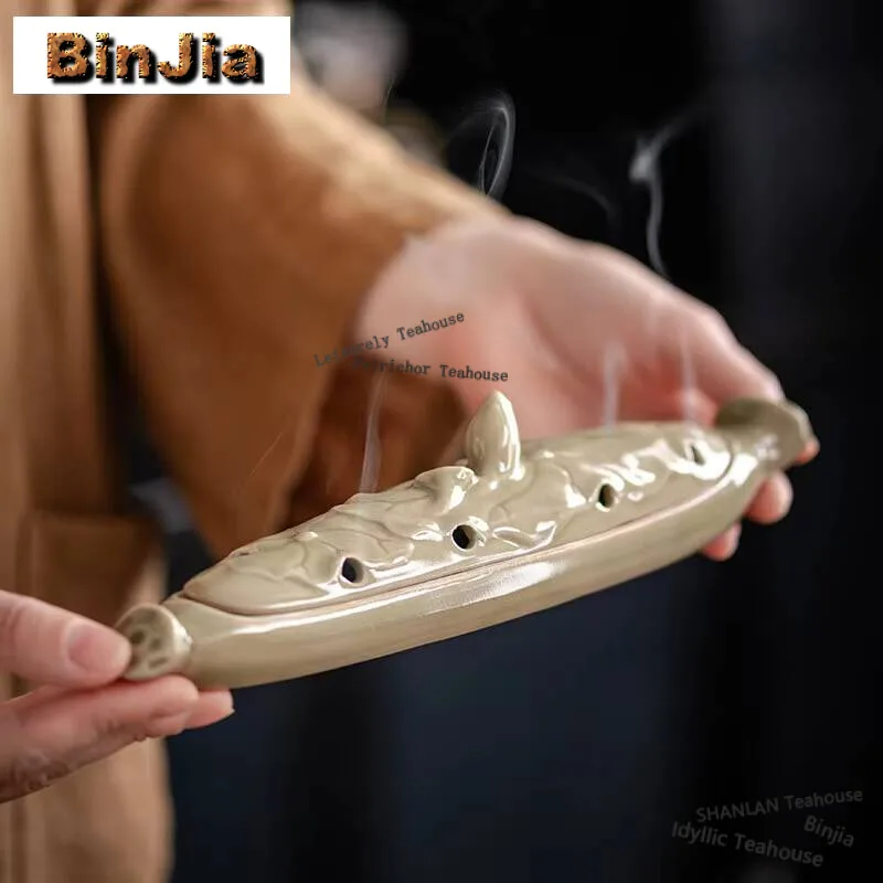 Lotus Leaf Incense Box Line Incense Burner Ceramic Incense Insert Household Aromatherapy Furnace Desktop Decoration Accessories