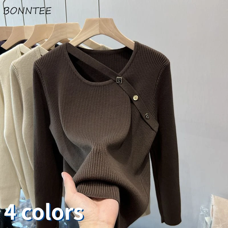 S-4XL Pullovers Women Irregular Soft Knitted Chic Inner Slim Sweater Korean Style Cozy Autumn Vintage New Popular Свитер Женский