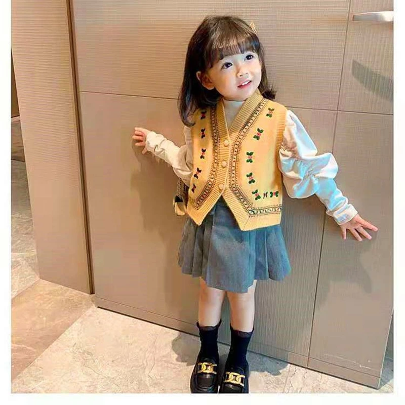 1-11Years Toddler Baby Sweater Cardigans for Girls V Neck Sleeveless Sweater Coat Infant Fall Vest 2 3 4 5 6 7 8