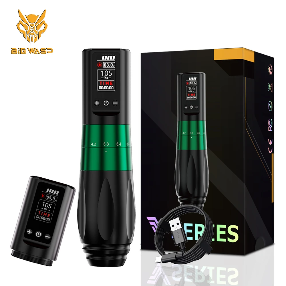 

BIGWASP Dual Battery Wireless Tattoo Machine Stroke 2.0-4.2mm OLED Display 1800mAh Battery Pen Professional Coreless Motor Pen