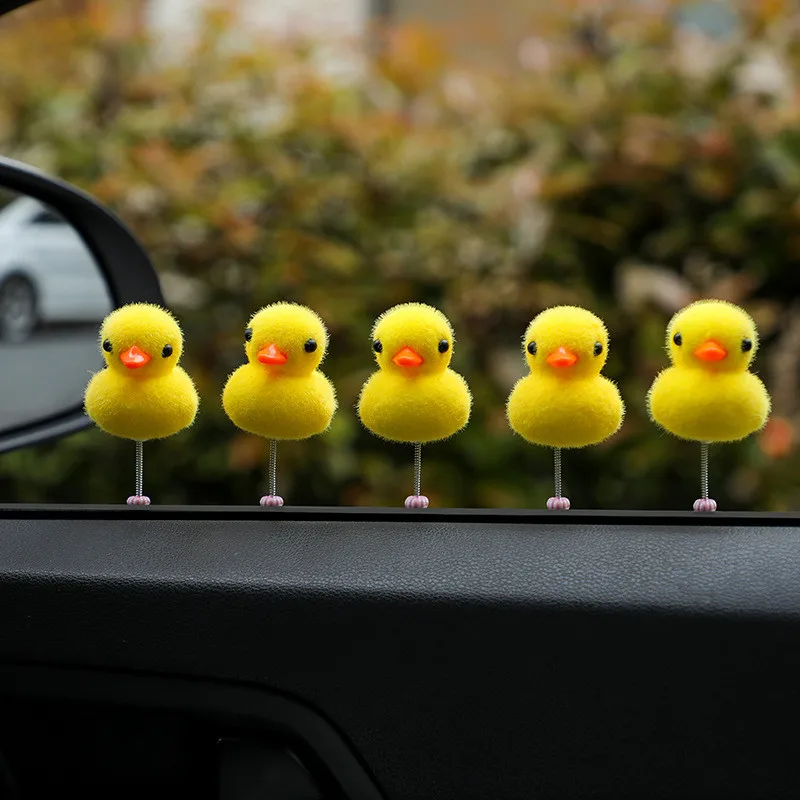 Plush Shaking Head Cute Little Yellow Duck Car Interior Exterior Accessories Ornaments Motorcycle Bike Bicycle Decoration Duck