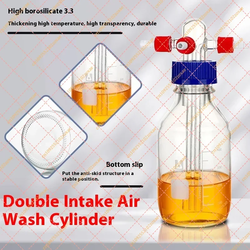 PP Double Inlet Gas Washing Buffer Bottle GL45 High Borosilicate Corrosion Resistant Sealed Washing Bottle 100-2000ML
