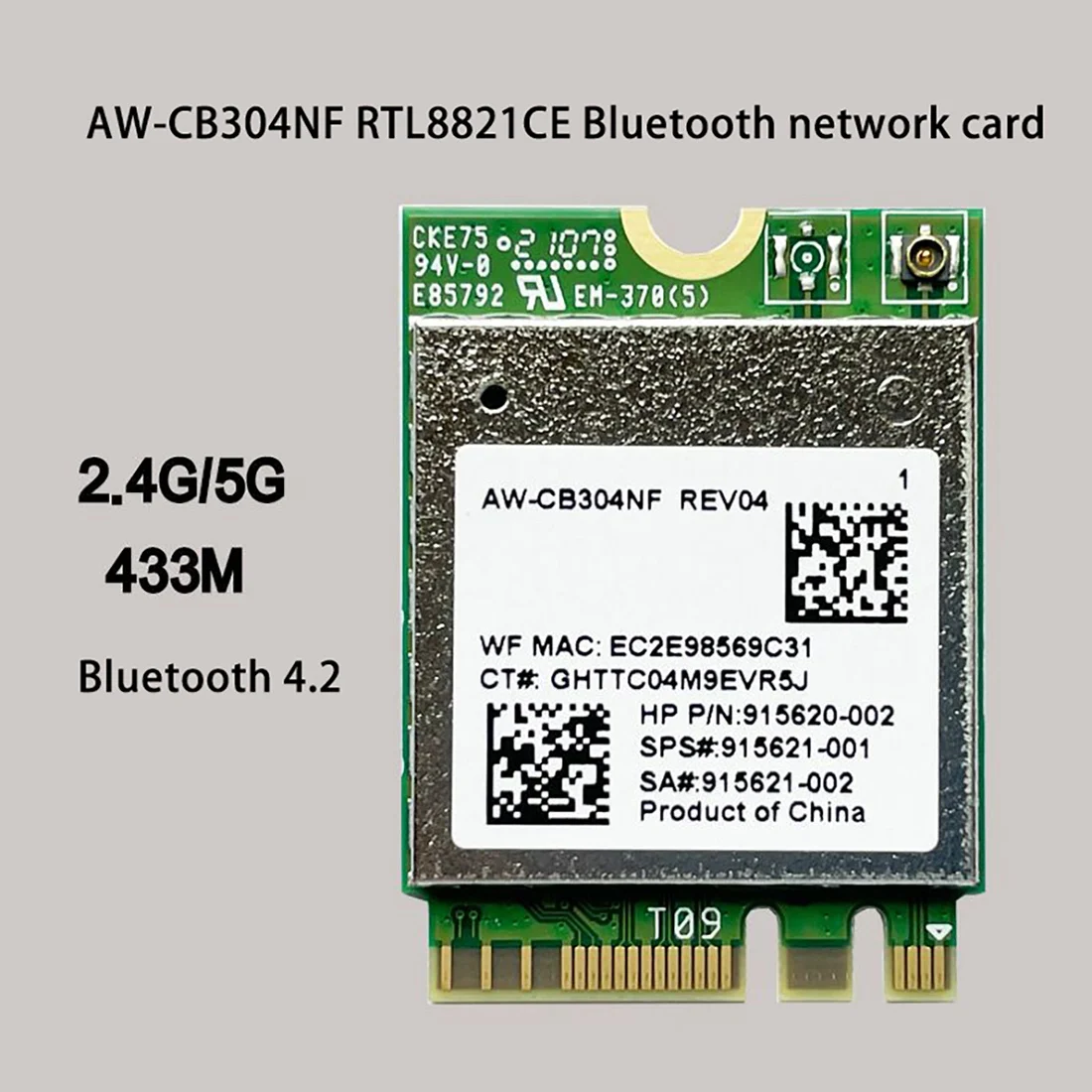 AW-CB304NF RTL8821CE Tarjeta de red inalámbrica 2,4G/5G banda Dual Bluetooth 4,2 433Mbps 802.11AC tarjeta de red IPC para ordenador portátil