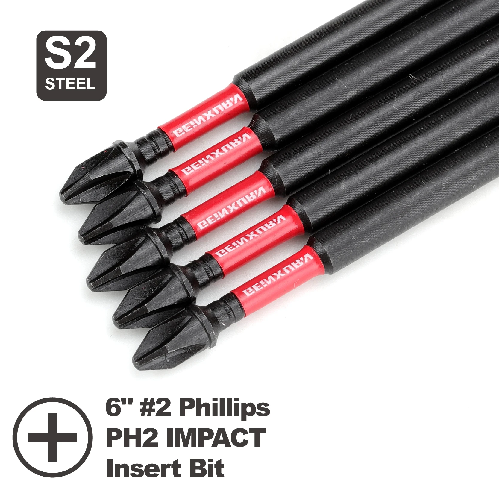 Geinxurn Magnetic #2 Phillips 6 inches Screwdriver Bits, Impact Tough PH2 Screwdriver Bits Set