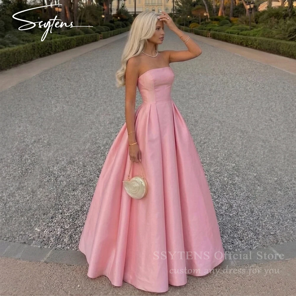 

SSYTENS Customized Pink Strapless Sleeveless Satin A Line Best Selling Dresses Special Occasions Elegant Wedding Party Dresses