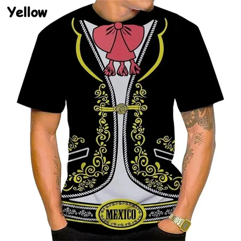 Men's Mariachi Graphic T-Shirt 3D Print Fake Suit Short Sleeve Tee Tops Casual Oversized T Shirt Mexican Costume Streetwear