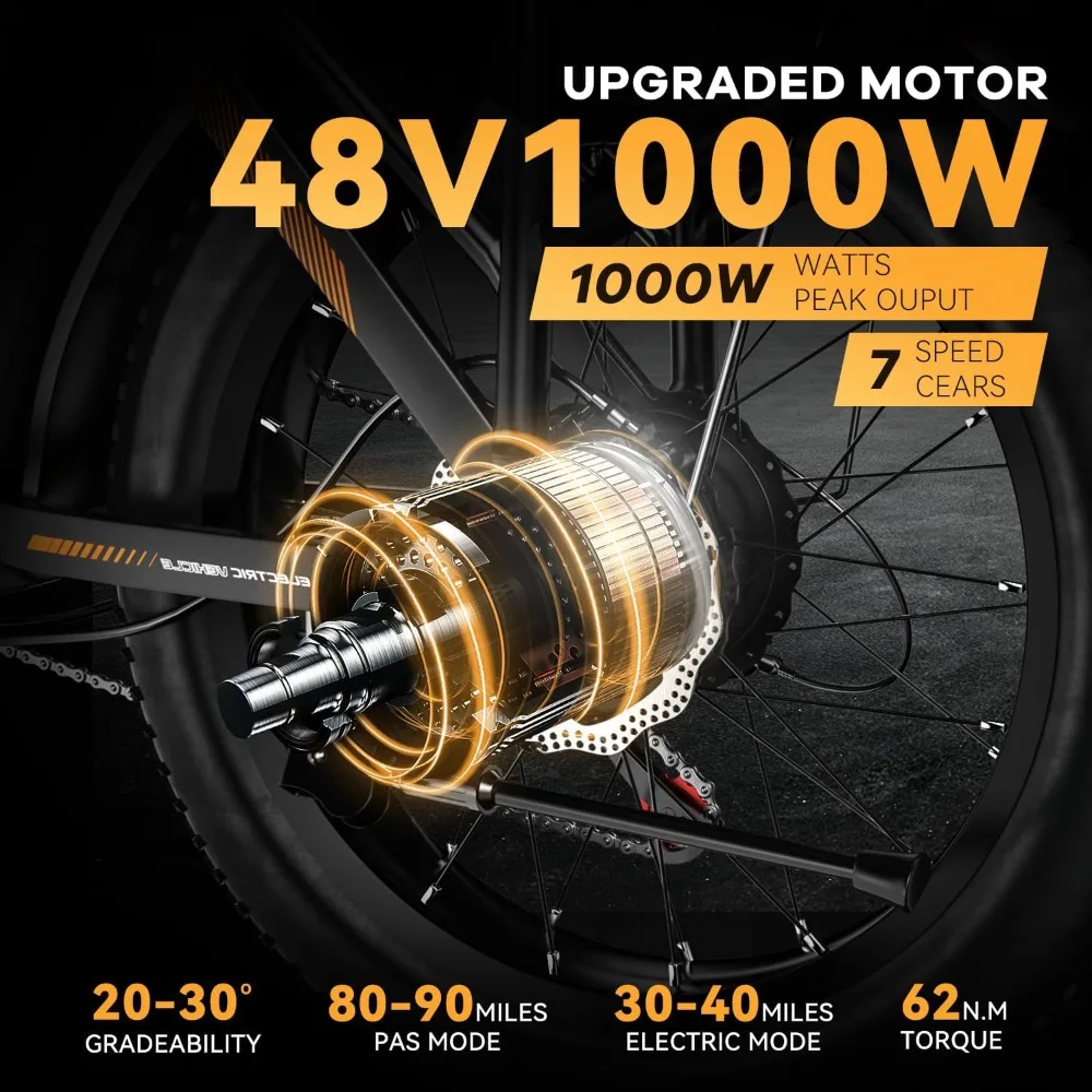Bicicleta eléctrica plegable con batería grande de 1000W 48V 20AH - 30+ MPH 80 millas de alcance 20" Fat Tire E-Bike