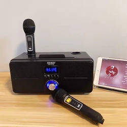 SD-309 Portable 2-in-1 Dual Microphone Singing Bluetooth Speaker Wireless Karaoke Stereo Subwoofer Outdoor 30W SDRD Speaker Set