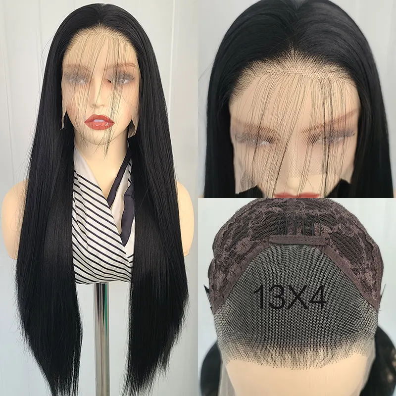 Jet Black Straight Hair Wig Synthetic 13x4 Lace Front Wigs High Quality Heat Resistant Fiber With Baby Hair For Women Daily Use