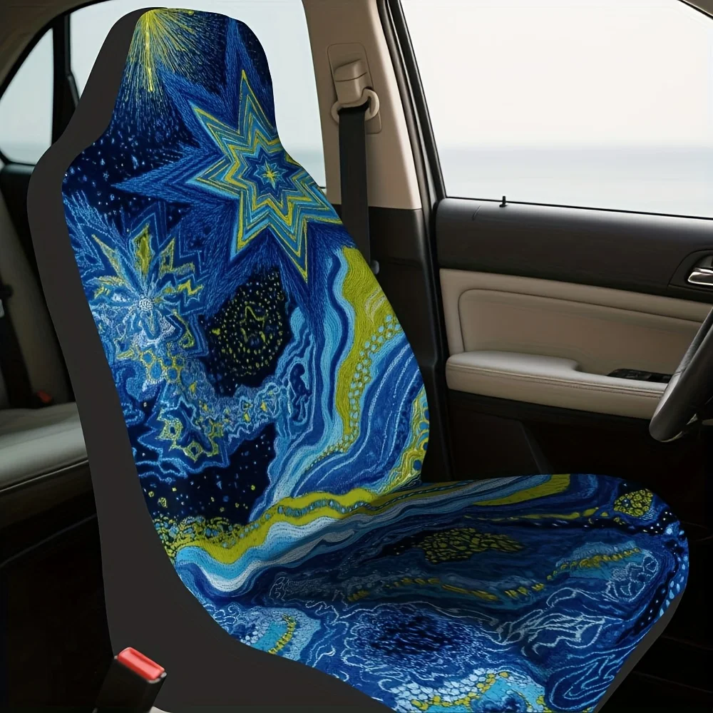 2pcs, Stylish Star Moon Dream Impression Design Car Seat Covers, Foldable And Comfortable, Perfect Fit For Single Front Seats, I