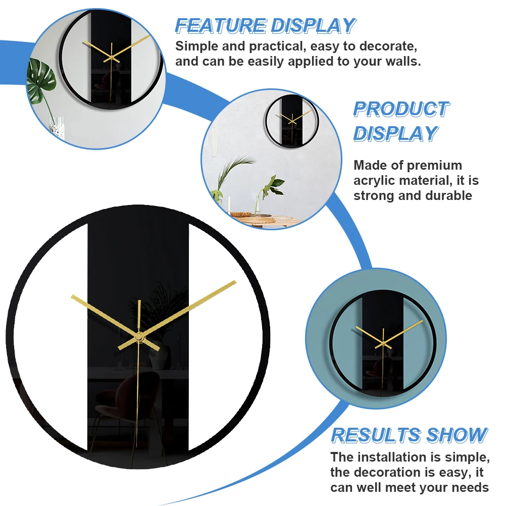 

Stylish Acrylic Wall Hanging Clock Strong Silent Home Decor Wall Clock Fashion Round Black Creative Decorative Timepiece