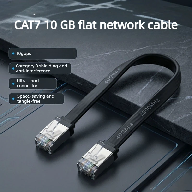 10Gpbs RJ45 CAT7 Flat Ethernet Network Cable CAT6 Shield Transmission Short Wire Crystal Connector for Computer Broadband Router