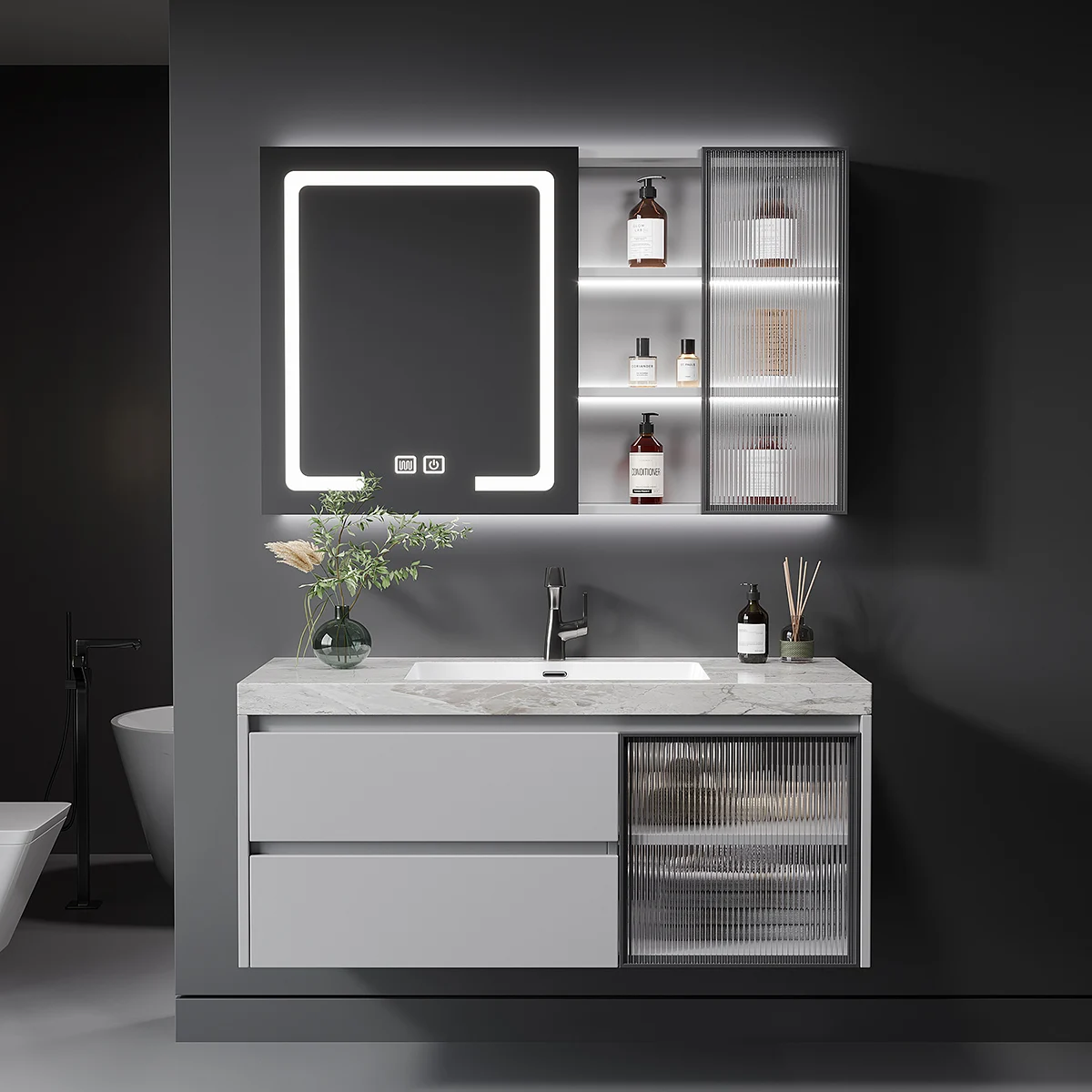 /Facoty Direct Price Log Bathroom Cabinet Set Modern Wall Mounted Bathroom Vanities with Sink and Mirrors