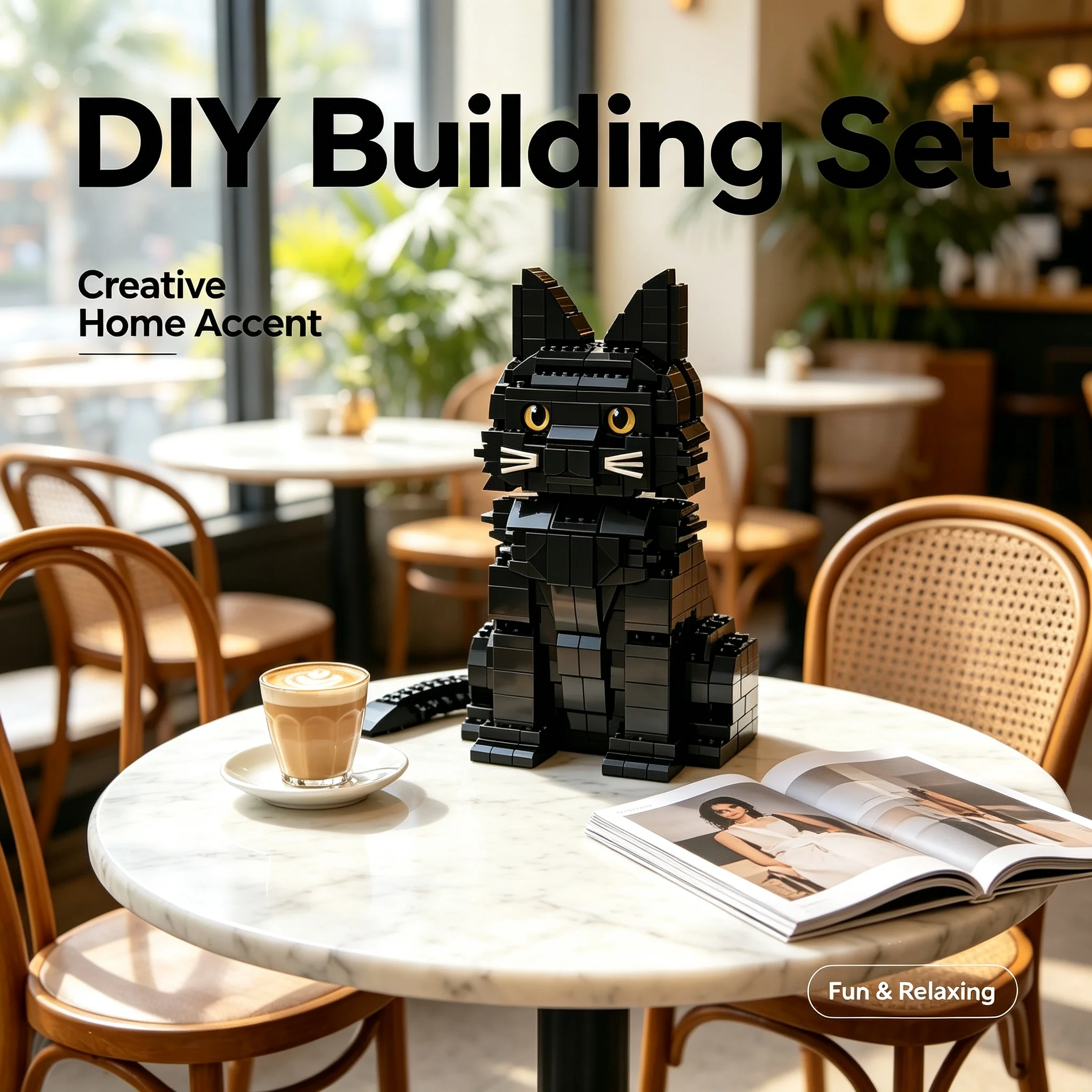 DIY Maine Coon Building Blocks Set Creative Animal Brick Model Home Office Desk Decor Handcraft Gift for Cat Lovers Adults
