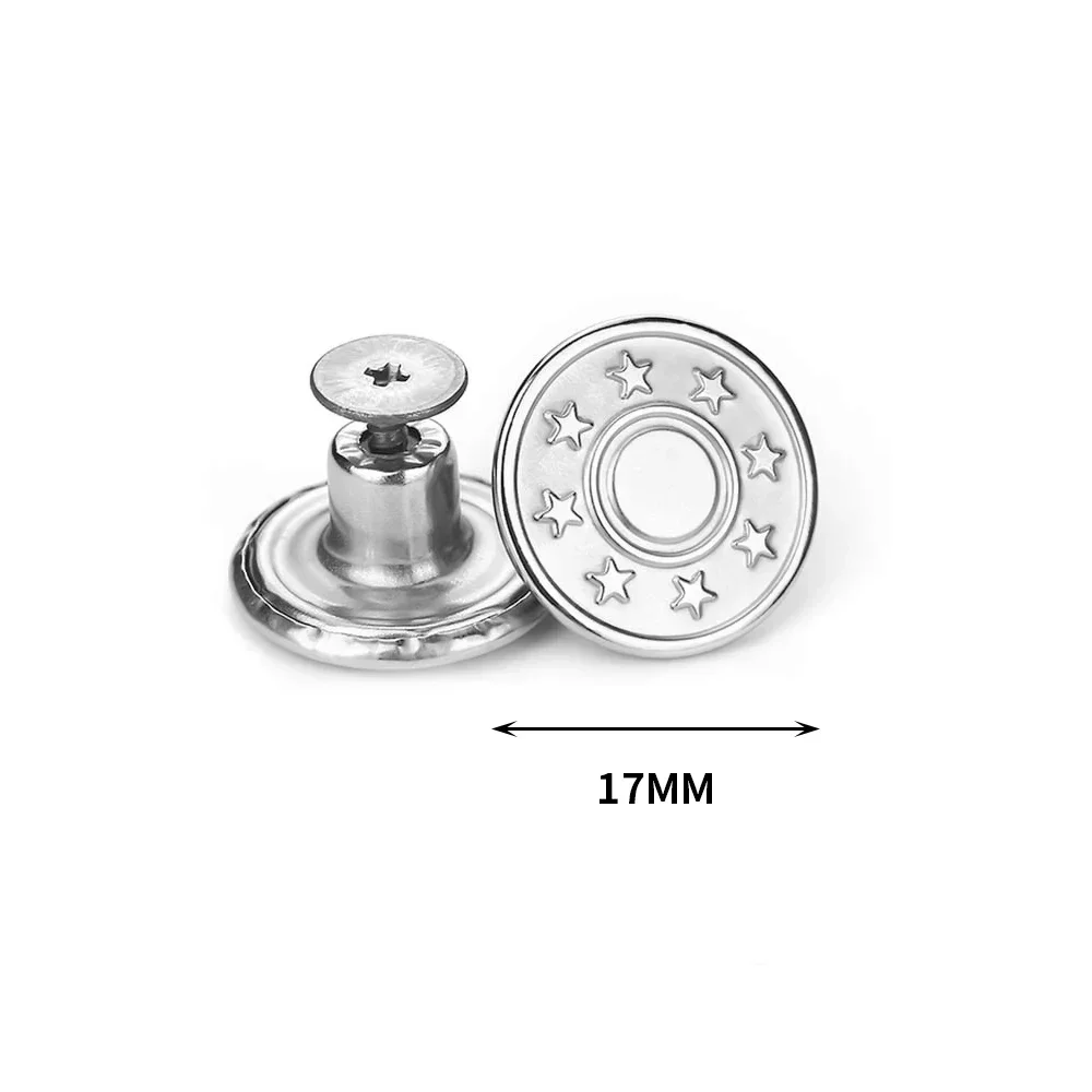 금속 청바지 단추 17mm 교체 나사 단추 수리 키트, 손톱 없는 탈착식 청바지 버클, 의류 바지 핀, 10 개