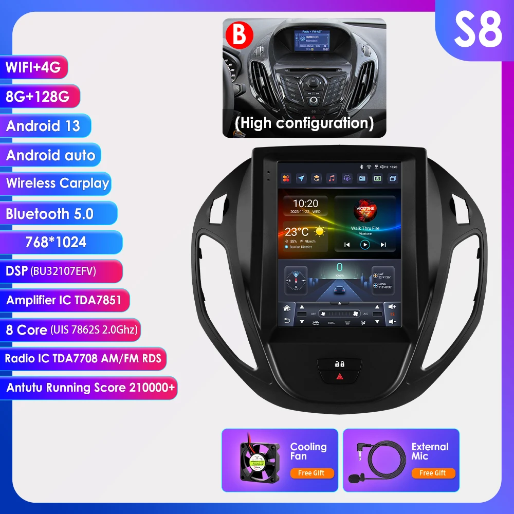 9.7Inch Android13 Autoradio Multimedia Voor Ford Transit Tourneo 2012-2023 Gps Autoradio Carplay 4G Intelligente Speler 360Camera
