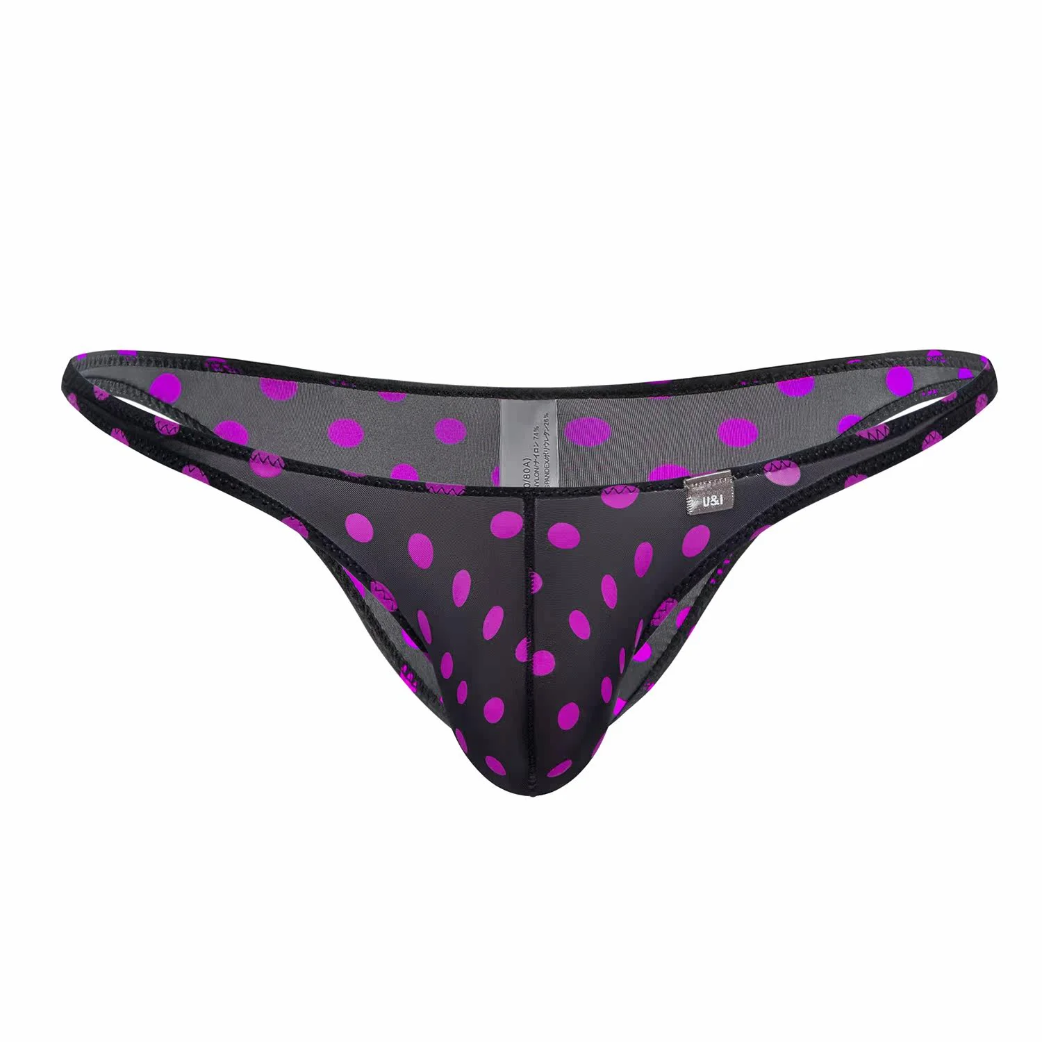 U&I sexy briefs men's ultra low waist half hip U convex bikini dot print micro transparent thin nylon