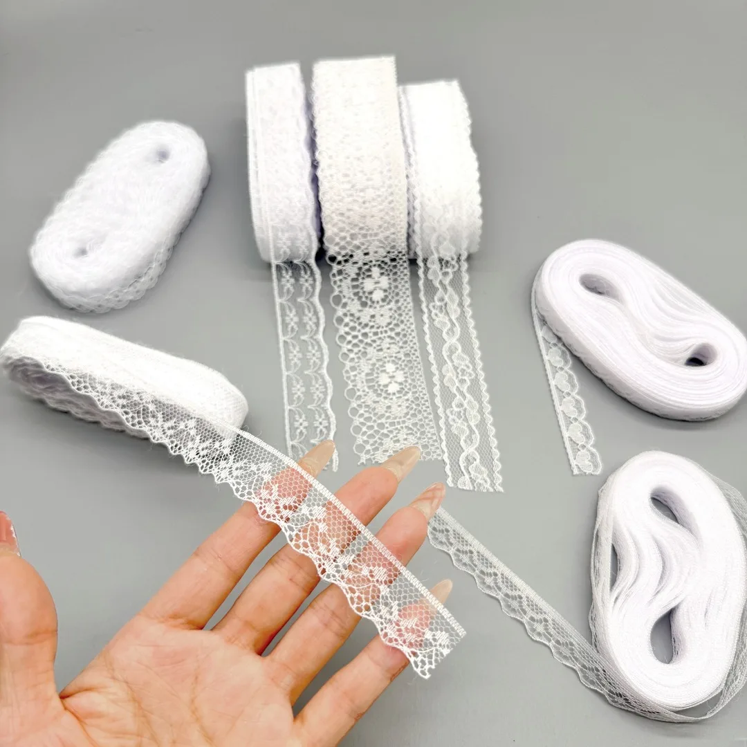 White Floral Lace Ribbon 1.4-3.8cm 10M Single Roll or 7 Rolls Set for Dress Hem Sleeve Sewing DIY Decoration