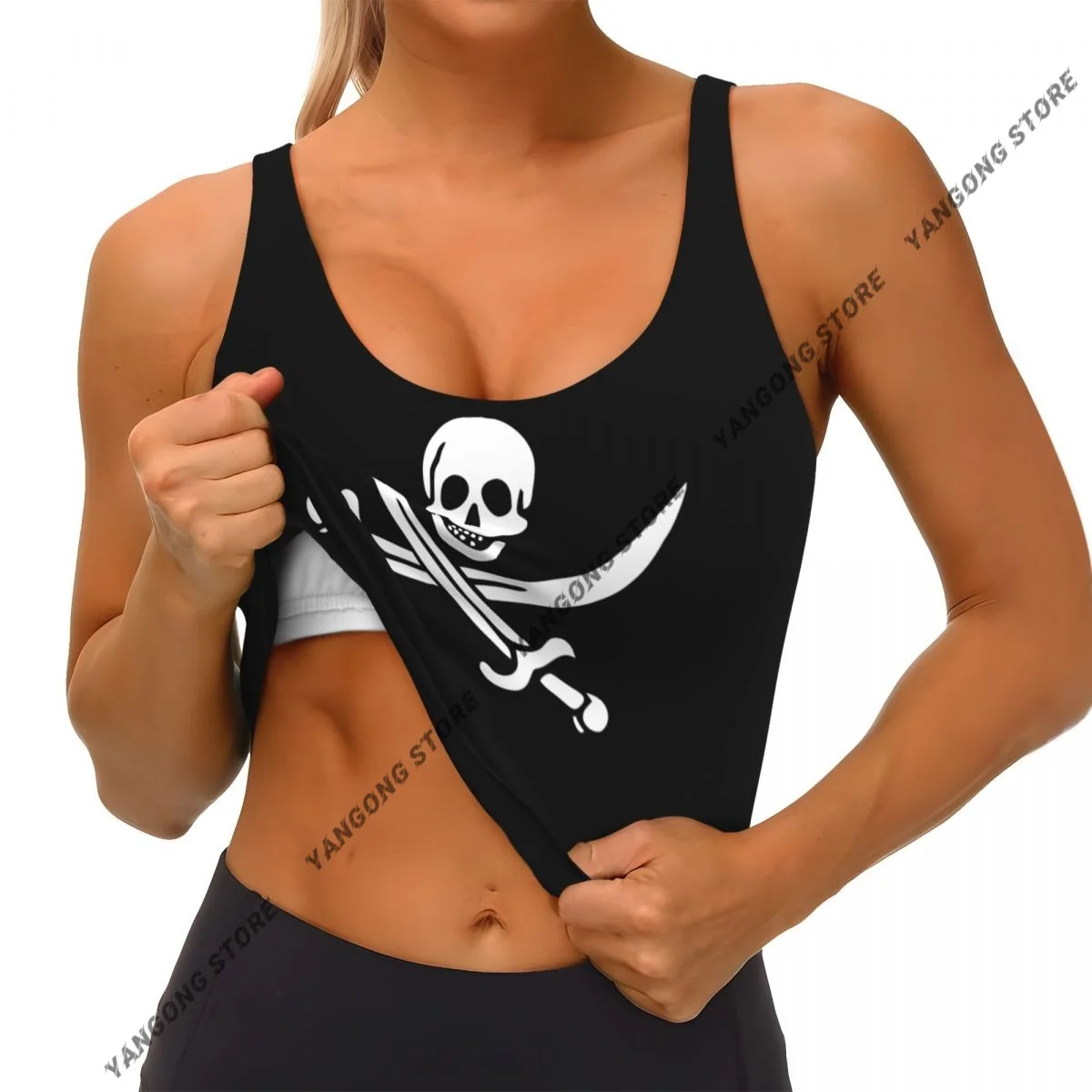Women Sexy Sports Vest Jolly Roger Flag Black Pearl Female Streetwear Sport Lingerie Tee Crop Top