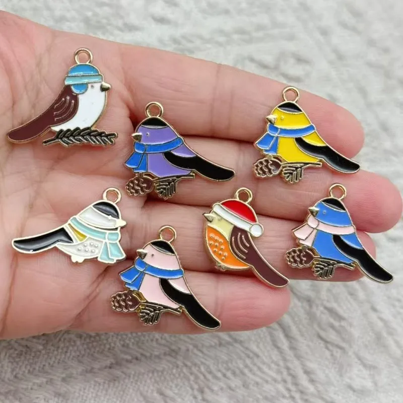 10pcs  Cute Enamel Small Bird Charms Kawaii Charms Pendant for Earring Necklace Bracelet DIY Jewelry Making Accessories