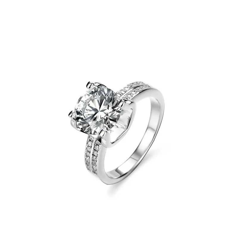 Elnar Jewelry Women's 3 Carat Moissanite Solitaire Ring - PT950 Platinum Cow Head Setting, Large Stone Design, Wedding & Party J