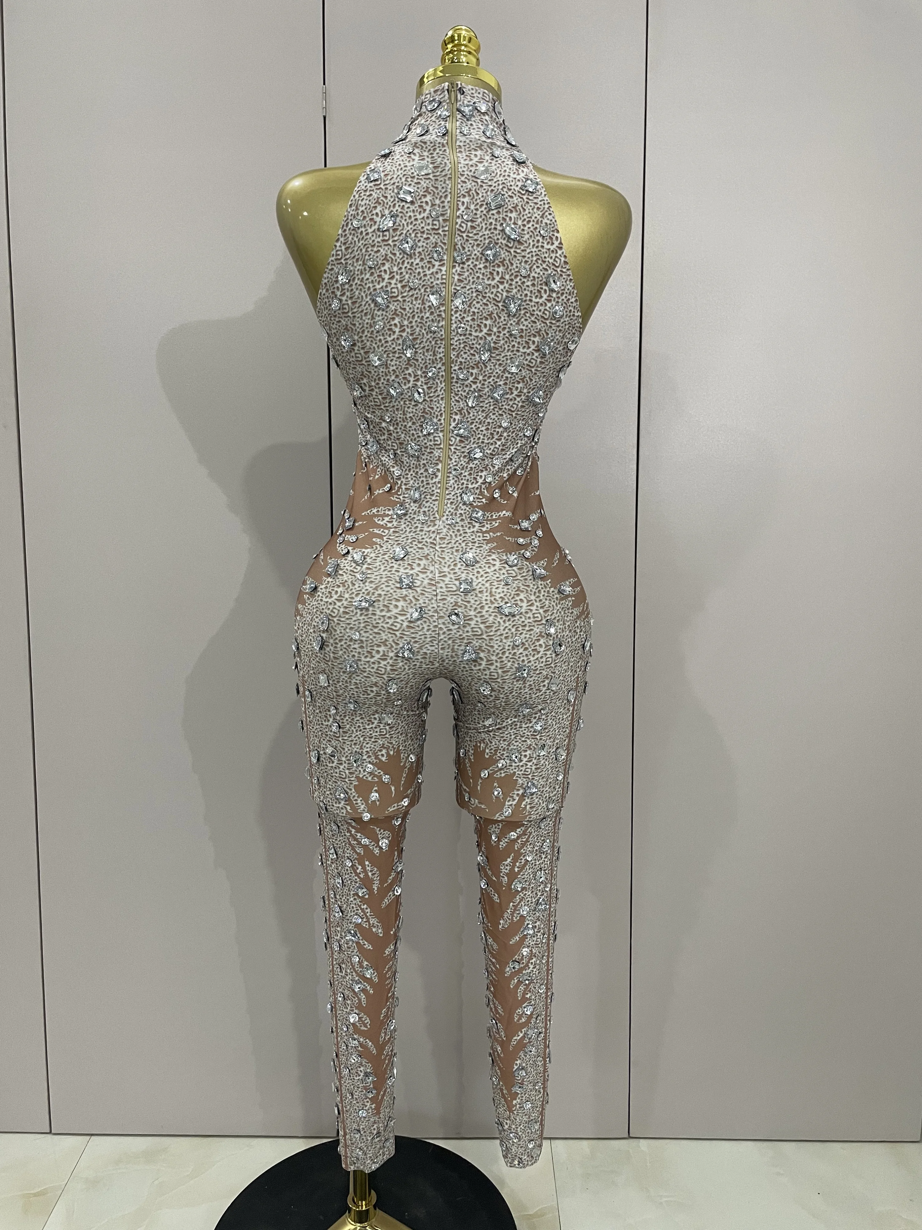 مثير سباركلي الراين أكمام غمد بذلة النساء احتفال مساء حفلة عيد ميلاد ملهى ليلي الرقص الفاخرة المرحلة الزي