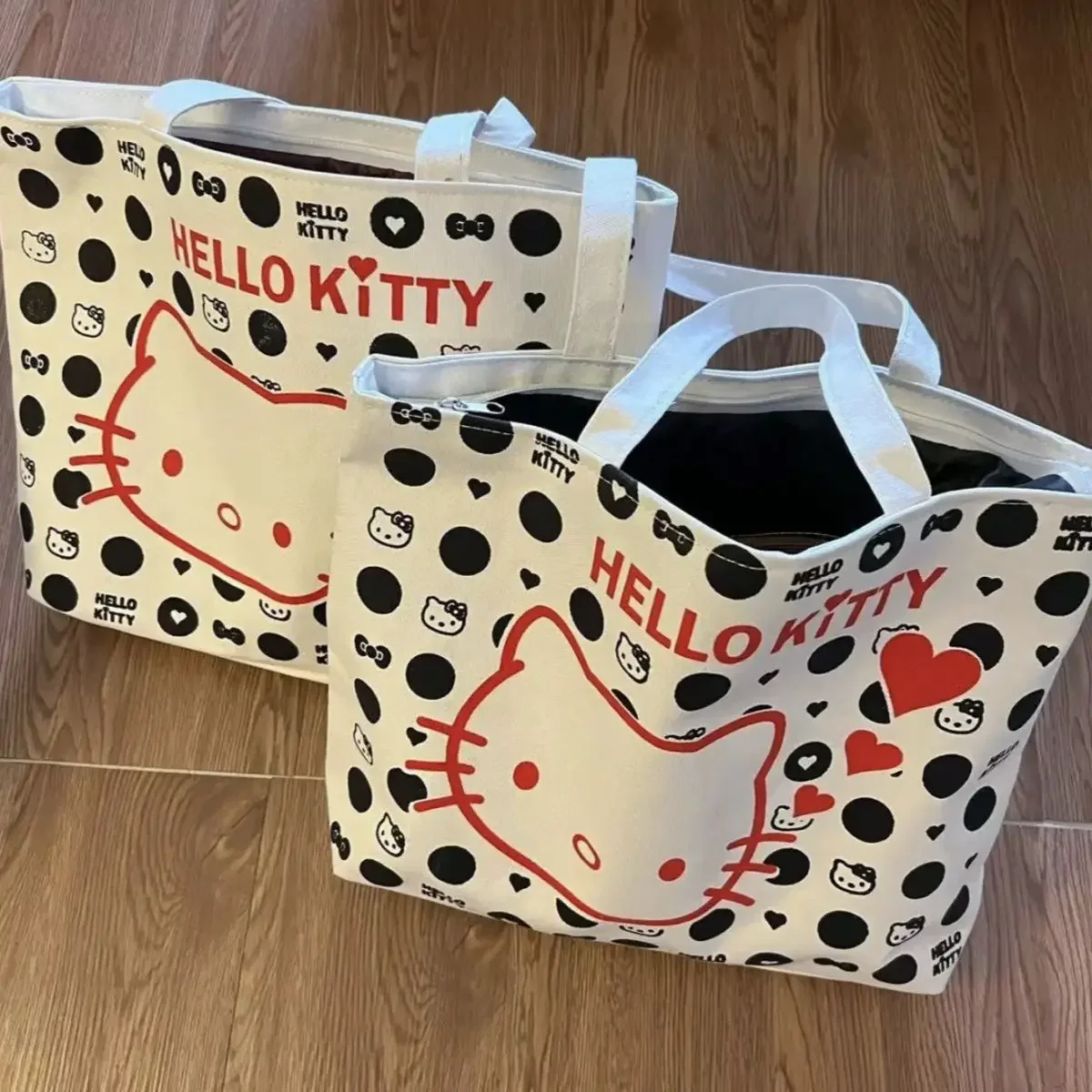 Miniso-Bolsa de Ombro Hello Kitty para Mulher, Cartum Kawaii, Bolsa Cosmética, Casual, Grande Capacidade, Bolsa de Compras