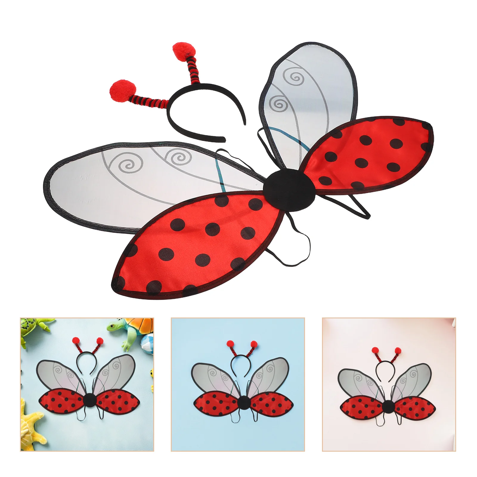 1Set Opvouwbare Lieveheersbeestje Vleugels Kostuum Heldere Kleuren Lichtgewicht Insect Vleugel Cosplay Party Foto Prop Hoofdband Rollenspel