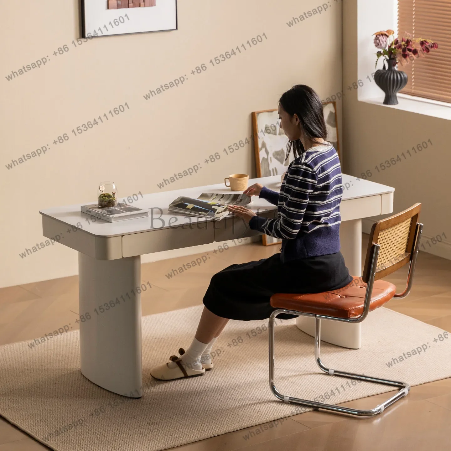 FG522026 new rock slab desk modern light luxury Italian minimalist cream style