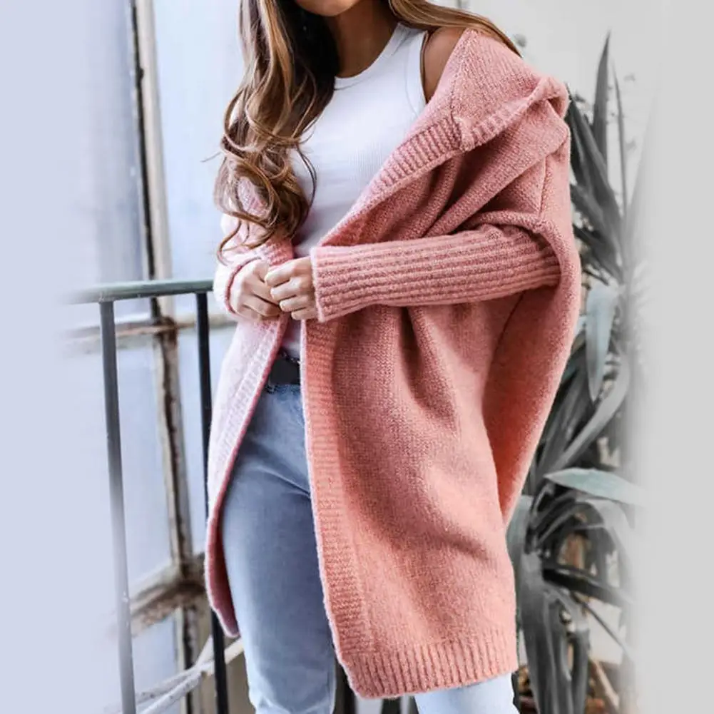 Mid-Length All-Match Cardigan Women Korean Fashion Loose Batwing Sleeve Sweaters Autumn New Loose Hooded Sweater Women's Jacket
